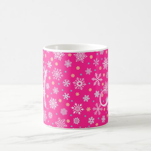 Mug Flocs de neige rose rose chaud rose moderne Monogr (Centre)