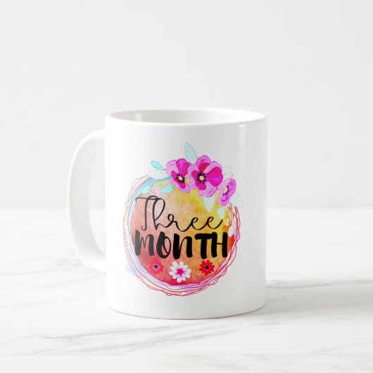 Mug Floral 3 mois Vieux bébé Jalon Étiquette (Devant gauche)