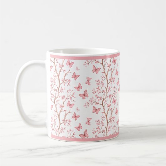 Mug floral à contour encre rose pâle (Gauche)