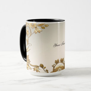 Mug Floral à Feuilles Ondulées Dorées