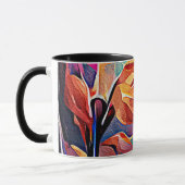 Mug Floral Abstract Art Orange Red Blue Flowers (Gauche)