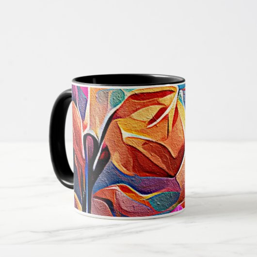Mug Floral Abstract Art Orange Red Blue Flowers (Devant gauche)