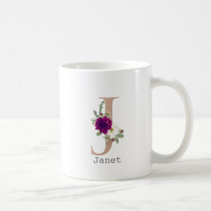 Mug Floral Alphabet lettre de nom personnalisé "J"Café