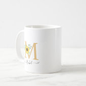 Mug Floral Aquarelle Fleurs de soleil Nom du monogramm (Devant gauche)