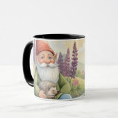 Mug floral avec un gnome et un hérisson mignons (Devant gauche)