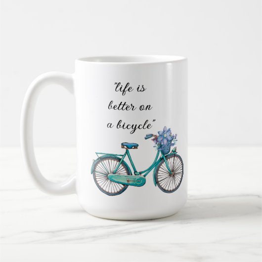 Mug Floral Bicycle Watercolor Design Boho Chic Coffee (Gauche)