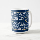 Mug floral blanc marine (Devant droit)