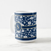 Mug floral blanc marine (Devant gauche)