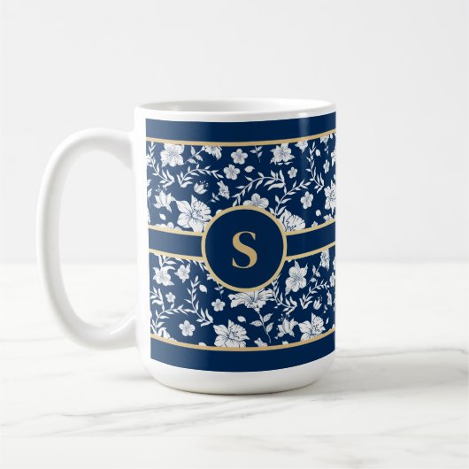 Mug floral blanc marine (Gauche)