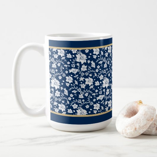 Mug floral blanc marine (Avec donut)