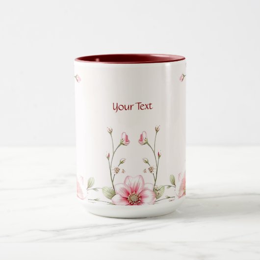Mug Floral Blanc Rose Élégant (Centre)
