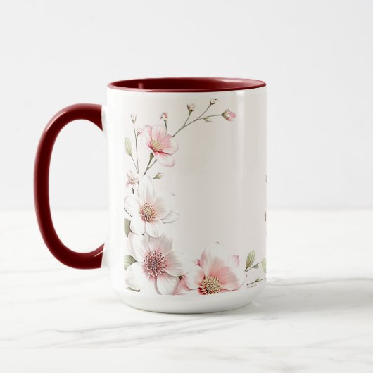 Mug Floral Blanc Rose Élégant (Gauche)