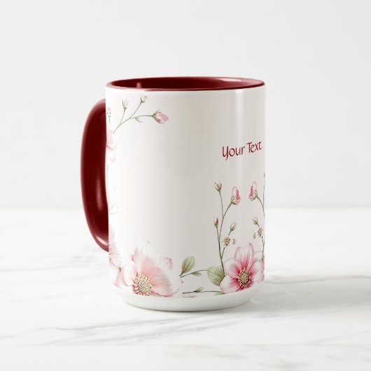 Mug Floral Blanc Rose Élégant (Devant gauche)
