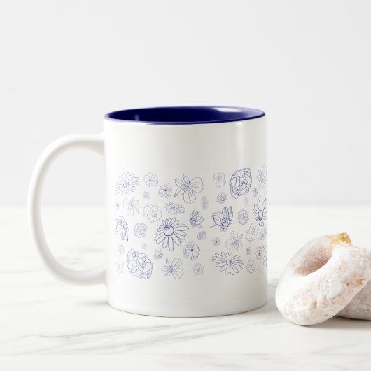 Mug floral bleu (Avec donut)