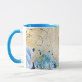 Mug Floral bleu avec Croix de la foi or (Gauche)