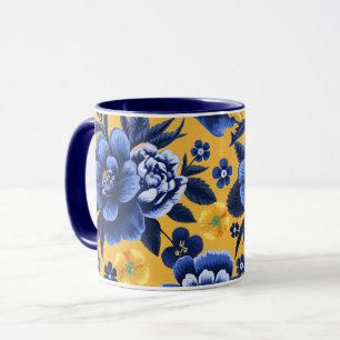 Mug Floral bleu et jaune gras sur un arrière - plan ja
