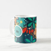 Mug Floral bleu foncé moderne (Devant gauche)