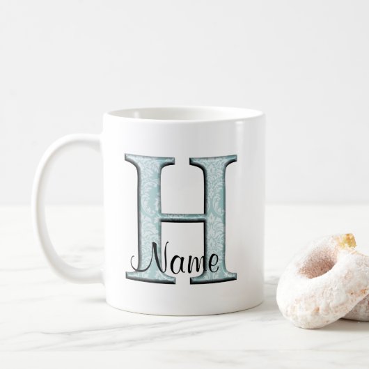 Mug Floral bleu Imprimer H monogramme initiales Coffee (Avec donut)