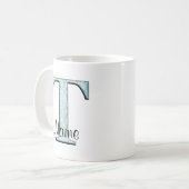 Mug Floral bleu Imprimer T initiales monogramme Café M (Devant gauche)
