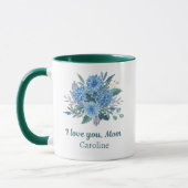 Mug Floral Bleu Personnalisé Je t'aime Maman (Gauche)