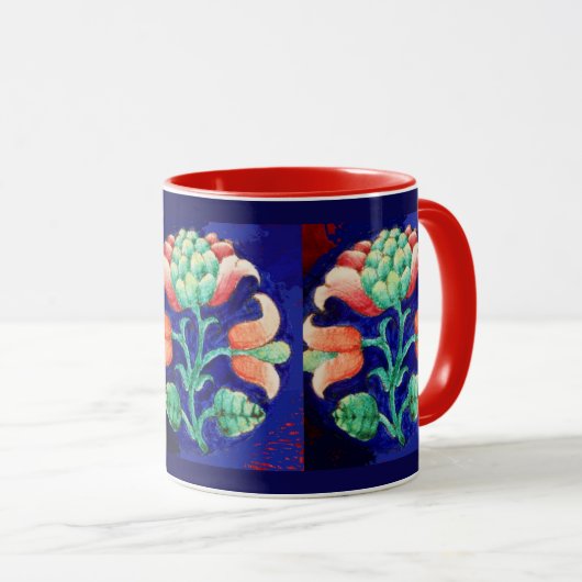 Mug FLORAL, bleu rose vert (Devant droit)