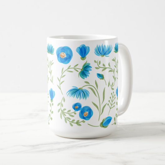 Mug Floral blue folk art pattern (Devant droit)