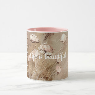 Mug Floral Boho Beige Blanc