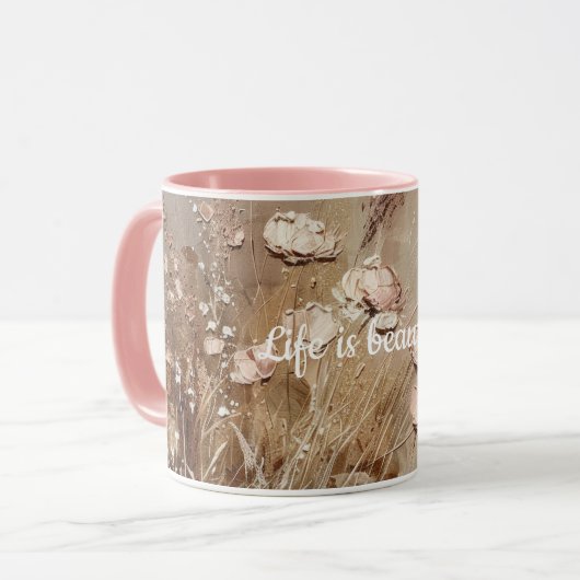 Mug Floral Boho Beige Blanc (Devant gauche)