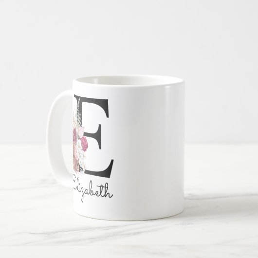 Mug Floral Boho rose moderne E initial (Devant gauche)