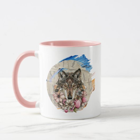 Mug Floral Boho Wolf with Paint Accents  📄 Descriptio (Gauche)