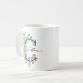 Mug Floral Botanical Monogram | Custom Text Elegant Co (Devant gauche)