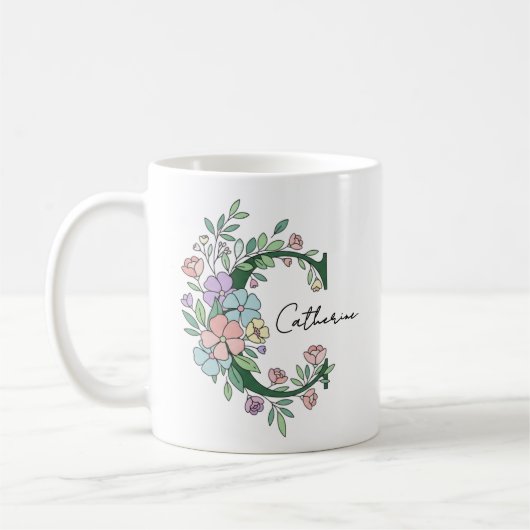 Mug Floral Botanical Monogram | Custom Text Elegant Co (Gauche)