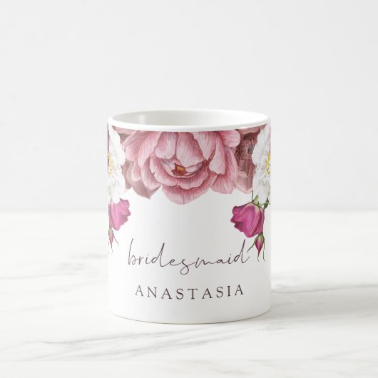Mug Floral Bourgogne Mariage Bridesmaid (Centre)
