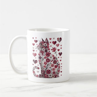 Mug Floral Cat Heart Romantic Aesthetic Love Art