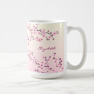Mug Floral Cerisier Fleur Monogramme Fille Rose
