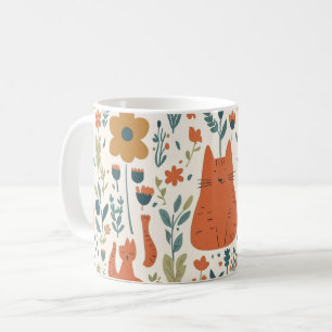 Mug Floral Chat Orange Mignon Art Populaire Scan