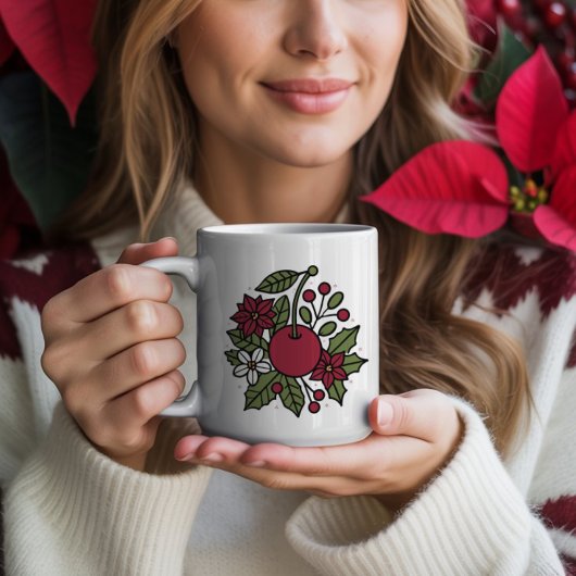 Mug Floral cherry with poinsettia festive botanical