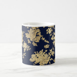 Mug Floral chic vintage minable d'or de faux de bleu