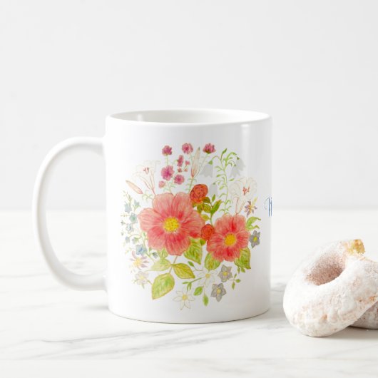 Mug Floral Classique Avec Texte (Avec donut)
