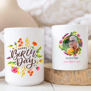 Mug Floral Custom Bonne photo d'anniversaire