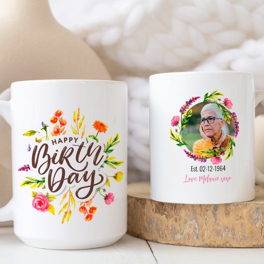 Mug Floral Custom Bonne photo d'anniversaire