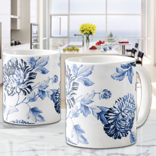 Mug Floral Dahlia Vintage bleu et blanc