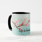 Mug Floral de fleurs de cerisiers roses d'Aqua      (Devant gauche)