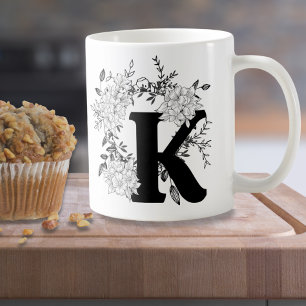 Mug Floral de Monogramme noir et blanc