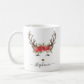 Mug floral de rennes de Noël personnalisé (Gauche)