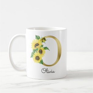 Mug Floral de tournesol d'or monogramme O initial