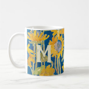 Mug Floral de tournesol jaune Monogramme initial
