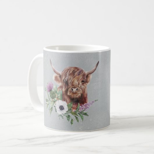 Mug Floral de vache Brown écossaise personnalisé (Devant gauche)