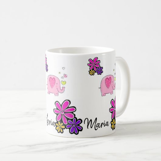 Mug floral d'éléphant rose (Devant droit)