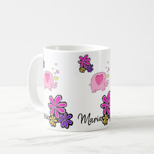 Mug floral d'éléphant rose (Devant gauche)